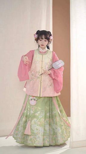 pink/green girls' dress-Jianxi Hanfu
