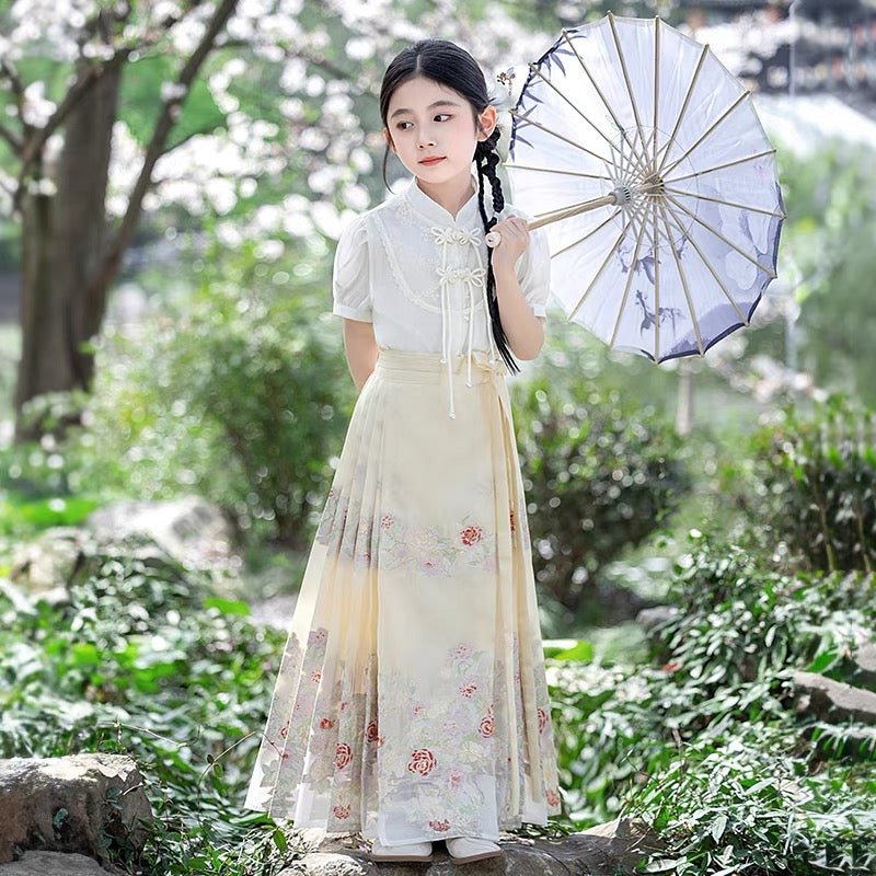 Girls' Mamian Skirt for summer - Shan Cha Hua - Jianxi Hanfu