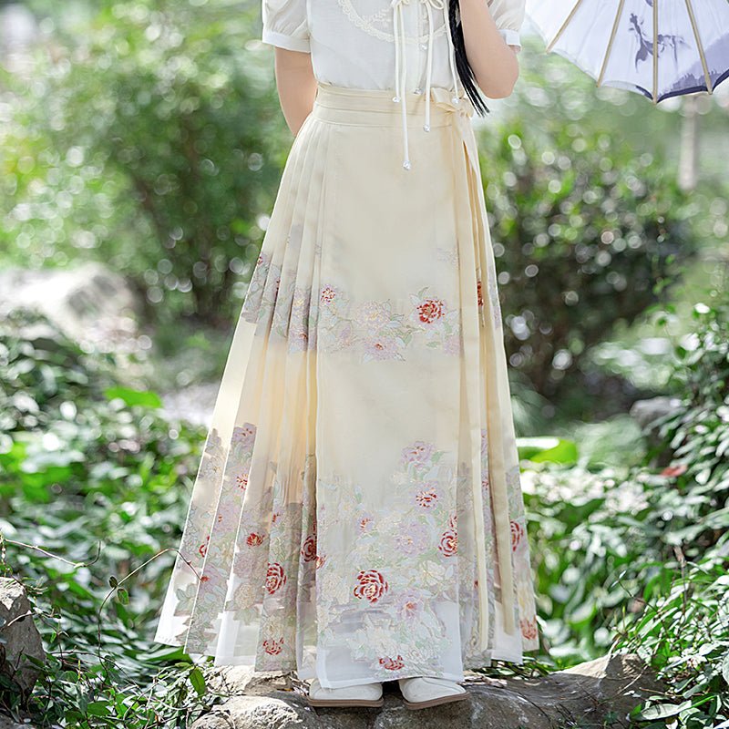 beige summer skirt chinese ming dynasty mamianqun - Jianxi Hanfu