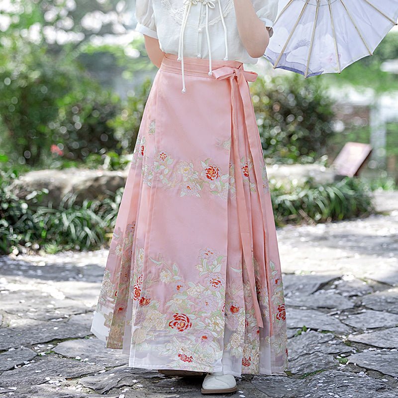pink summer skirt chinese ming dynasty mamianqun - Jianxi Hanfu