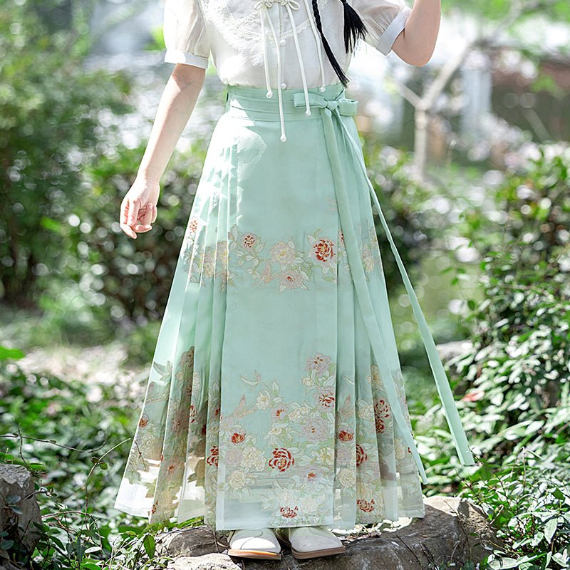 green skirt chinese ming dynasty mamianqun - Jianxi Hanfu