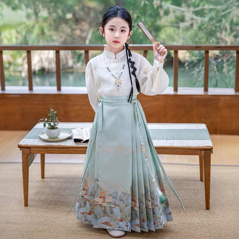 Girls spring Ming Dynasty Hanfu Mamian Skirt - Jianxi Hanfu