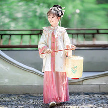 pink Girls' dress Ming Dynasty Hanfu Mamian Skirt - Jianxi Hanfu