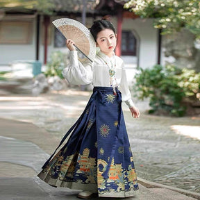 Girls' Ming Dynasty Hanfu Mamian Skirt Set - Jianxi Hanfu