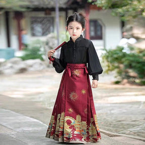 Girls' Ming Dynasty Hanfu Mamian Skirt Set - Jianxi Hanfu