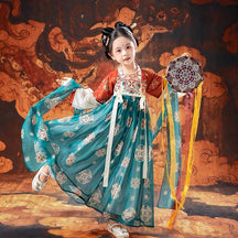 red/blue Girls' Tang Dynasty Hanfu dress - Jianxi Hanfu