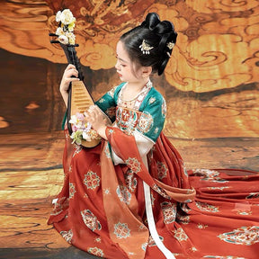 red/green Girls' Tang Dynasty Hanfu dress- Jianxi Hanfu