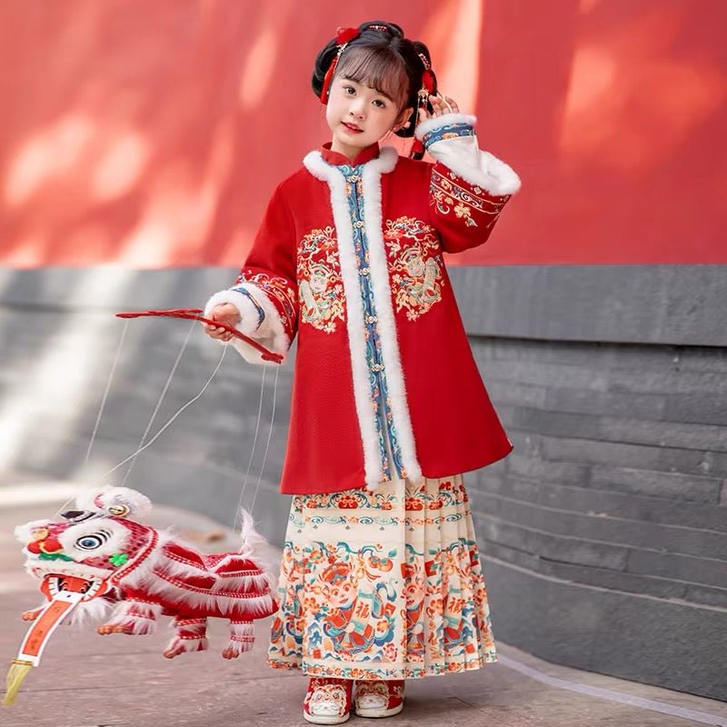 Girls' winter Christmas New Year Hanfu set - Jianxi Hanfu