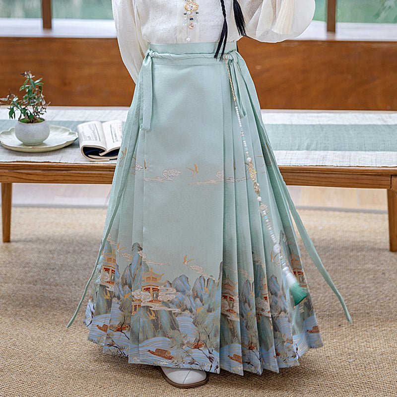 chinese ming dynasty blue mamianqun skirt - Jianxi Hanfu