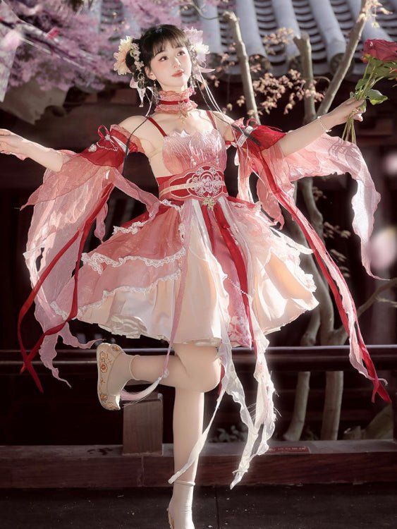 Red Qi Lolita Summer Dress Chinese Style JSK Skirt Women's Clothes Red Qi Lolita Summer Dress Chinese Style JSK Skirt Women's Clothes