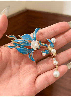 Hanfu Accessories Koi Fish - Themed Chinese Enamel Hair Clips - Jianxi Hanfu