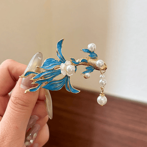 Hanfu Accessories Koi Fish - Themed Chinese Enamel Hair Clips - Jianxi Hanfu