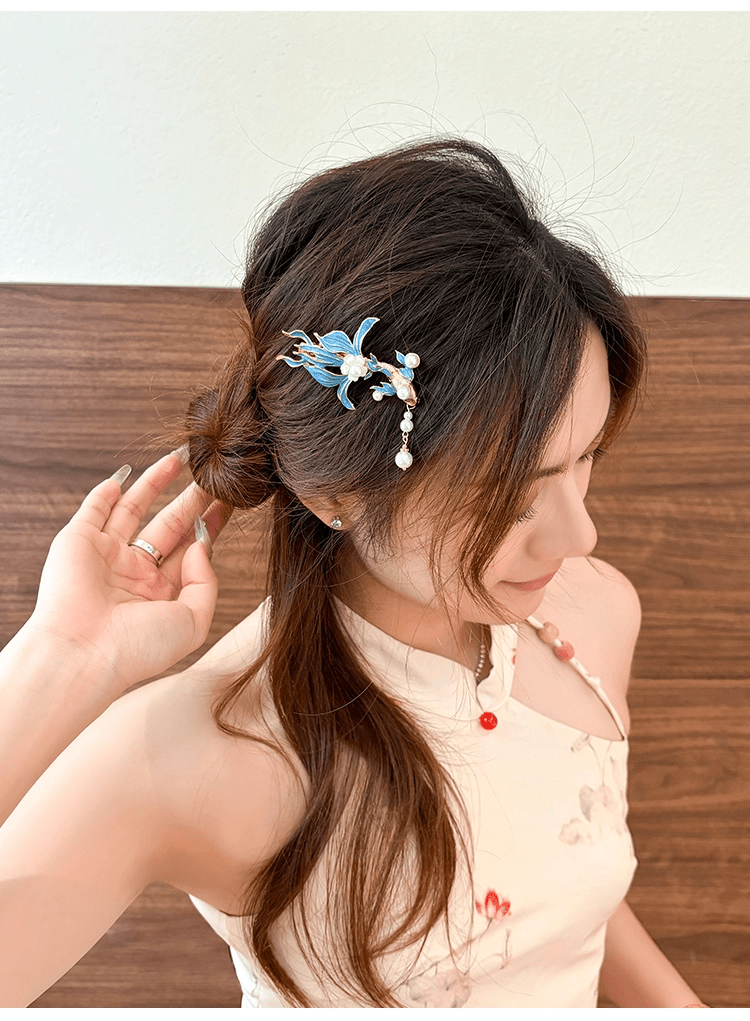 Hanfu Accessories Koi Fish - Themed Chinese Enamel Hair Clips - Jianxi Hanfu