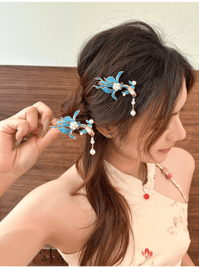 Hanfu Accessories Koi Fish - Themed Chinese Enamel Hair Clips - Jianxi Hanfu