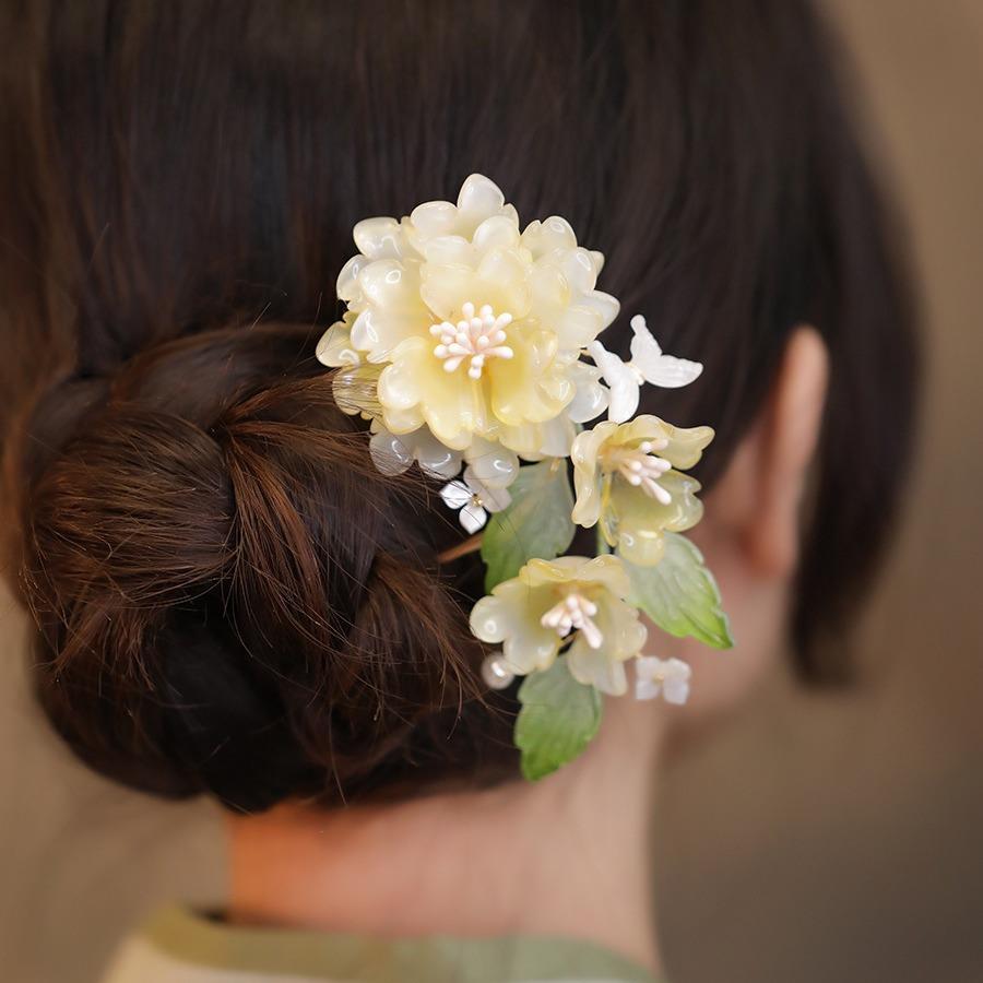 Hanfu Accessory New Chinese - Style Floral Hairpin - Jianxi Hanfu