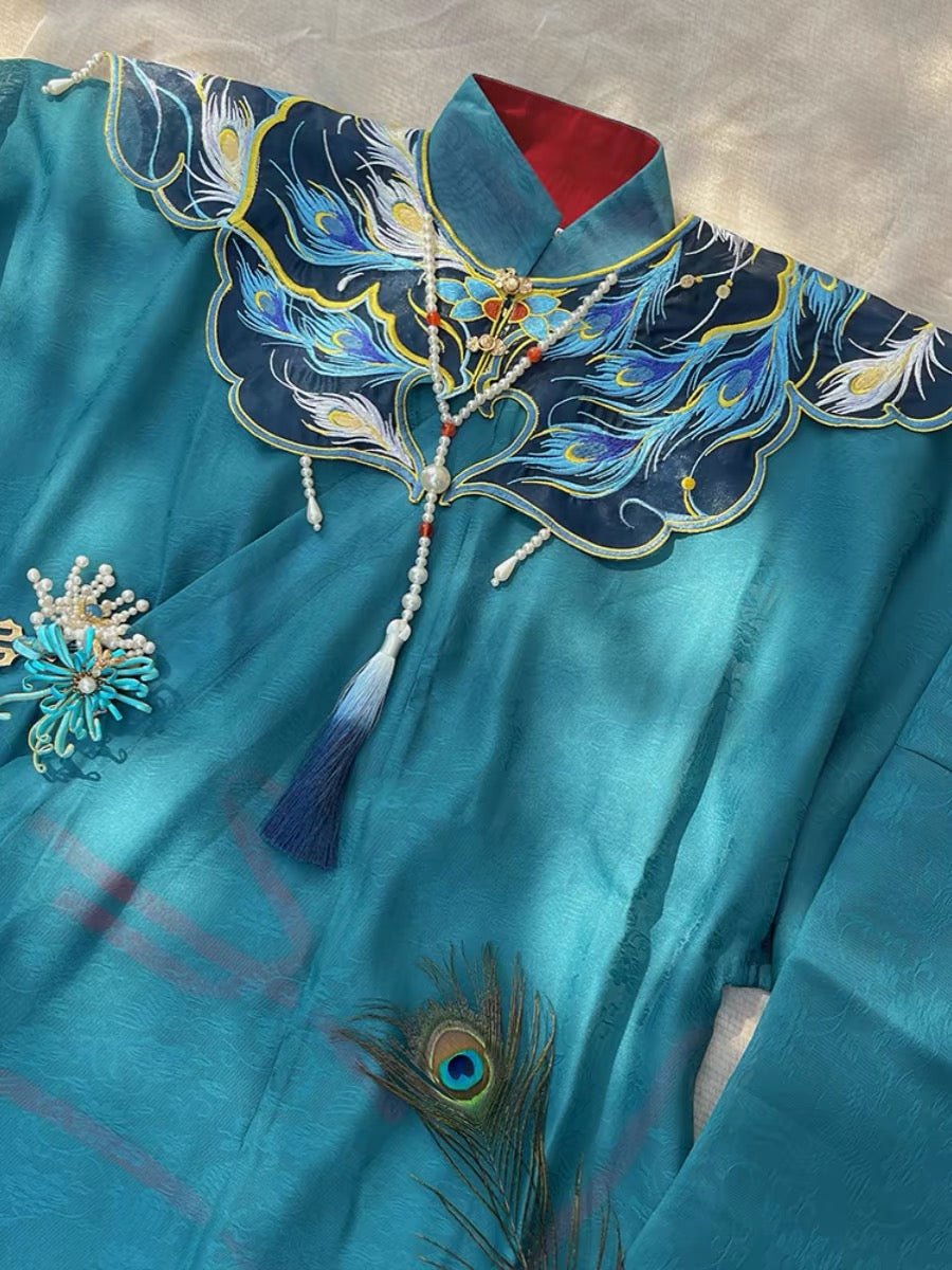 Hanfu Mamian Skirt Embroidered Yunjian - Peacock - Jianxi Hanfu