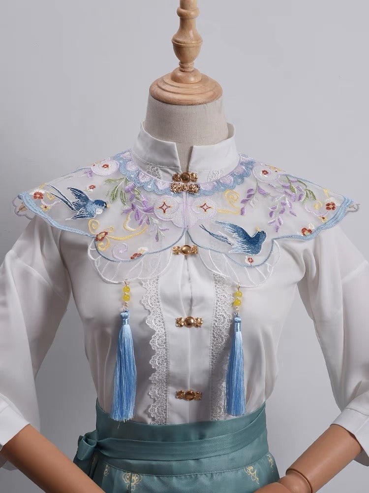 girls Hanfu Mamian Skirt Embroidered Yunjian Swallow - Jianxi Hanfu