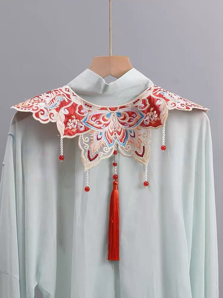 Hanfu Mamian Skirt Embroidered Yunjian - Tassel Lotus - Jianxi Hanfu