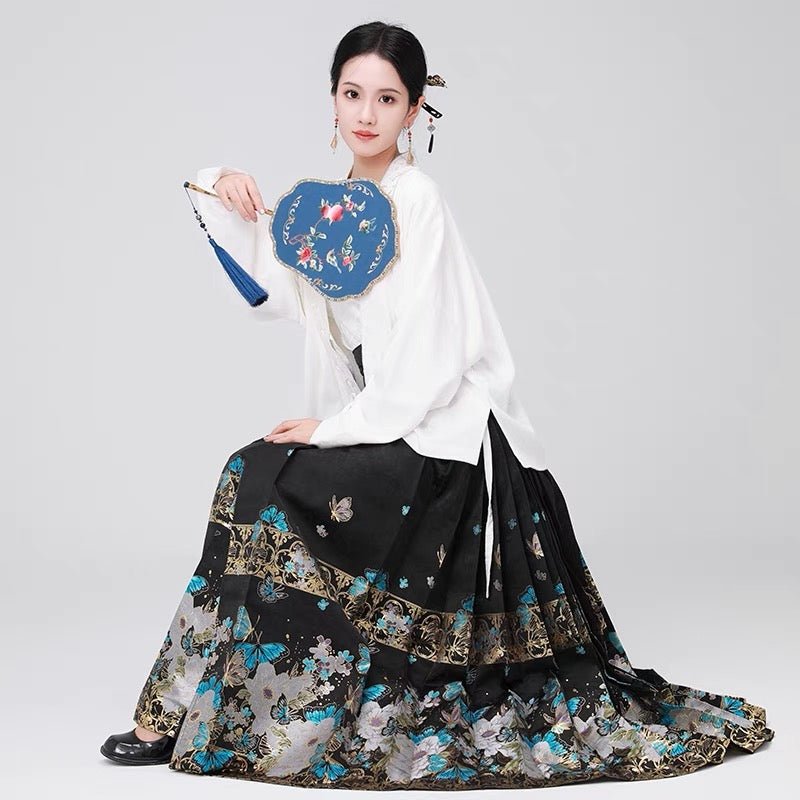 High - end Hanfu Mamian Skirt - Lan Die Mi Jing - Jianxi Hanfu