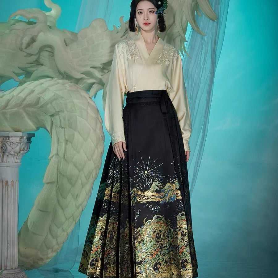 High - end Hanfu Mamian Skirt - Qing Long - Jianxi Hanfu