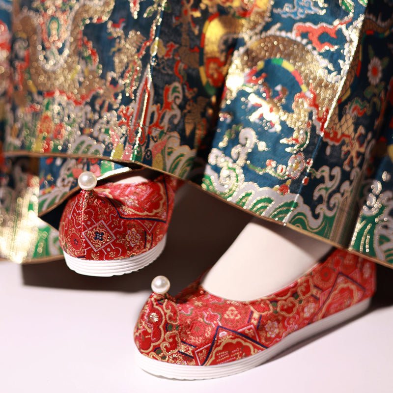 Tang Dynasty Red Wedding Shoes Ancient Chinese Hanfu Shoes