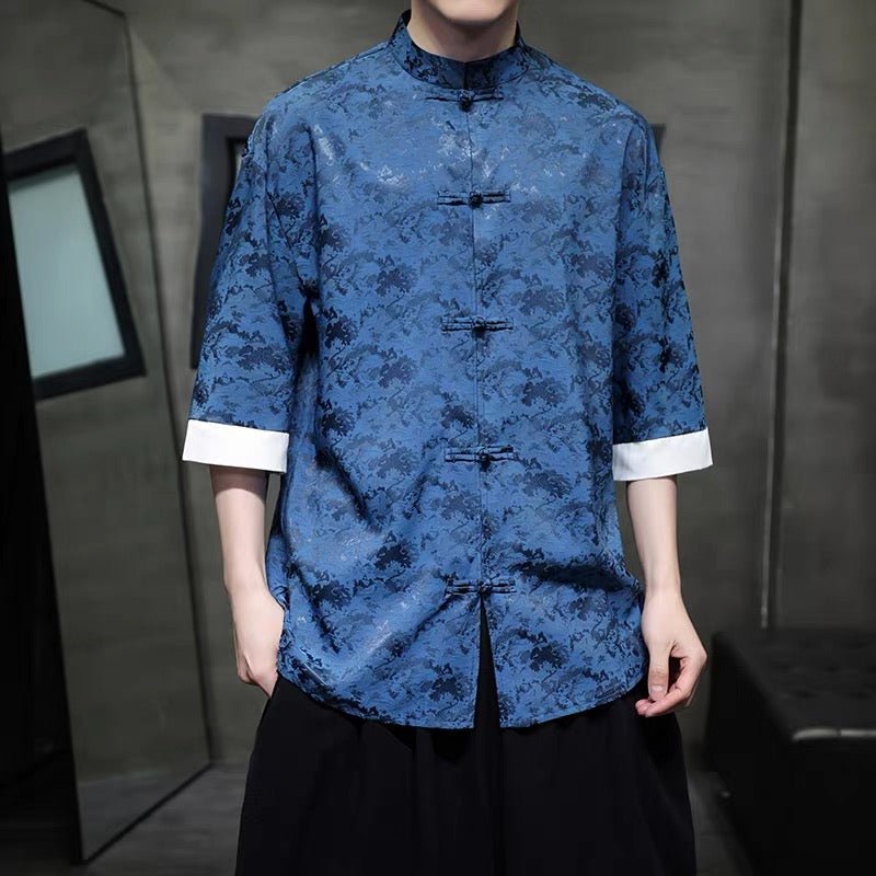 blue chinese tang suit summer shirt-Jianxi Hanfu