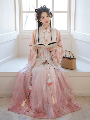 pink cross collar hanfu dress ming dynasty-Jianxi Hanfu