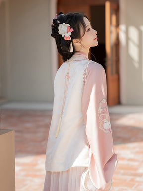 pink cross collar hanfu dress women's summer clothing-Jianxi Hanfu