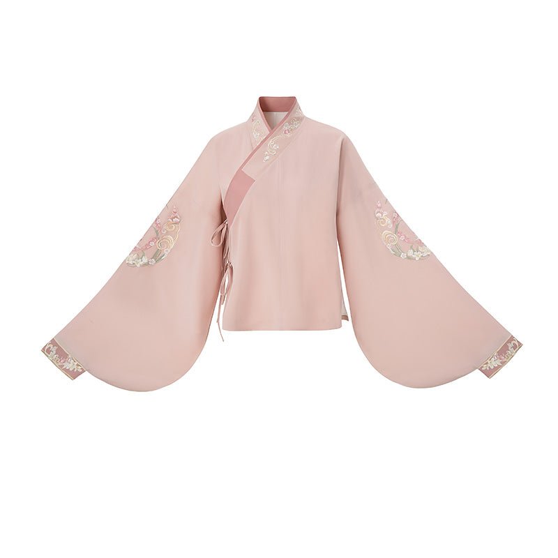 pink cross collar autumn women's clothing-Jianxi Hanfu