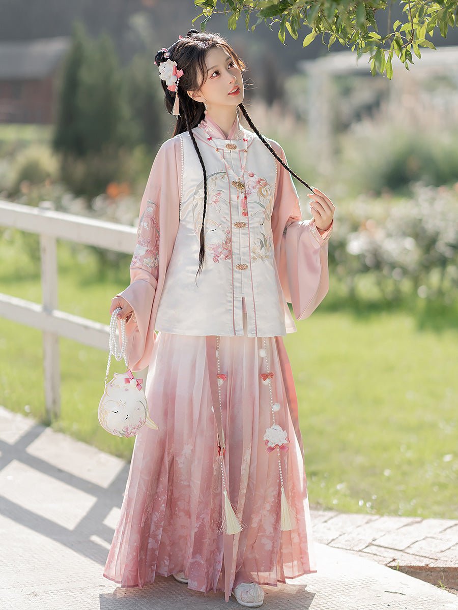 pink cross collar ming dynasty hanfu dress -Jianxi Hanfu