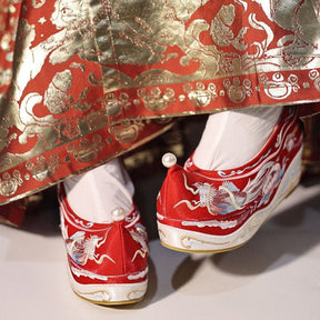 Phoenix red wedding shoes female shoes-Jianxi Hanfu