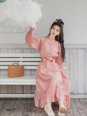 pink autumn new chinese style hanfu dress-Jianxi Hanfu