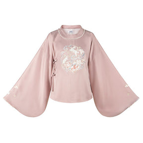 pink hanfu dress mamian skirt round collar shirt-Jianxi Hanfu