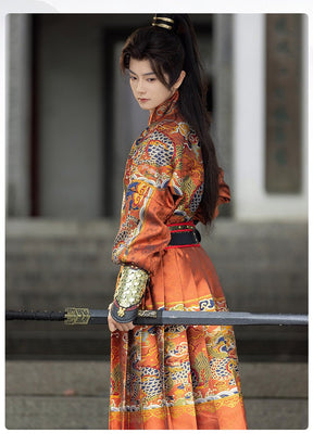 chinese ming dynasty fashion men's red feiyufu clothes - Jianxi Hanfu