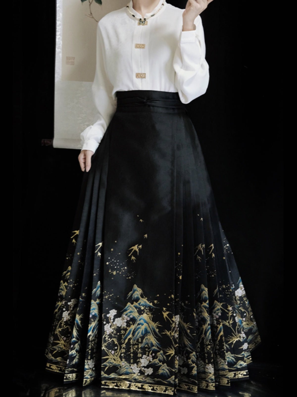 new chinese style white duijin shirt-Jianxi Hanfu