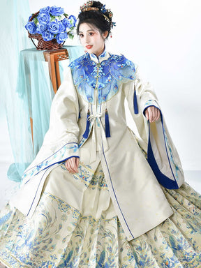 blue yunjian cloud collar ming dynasty women's hanfu mamianqun skirt - Jianxi Hanfu