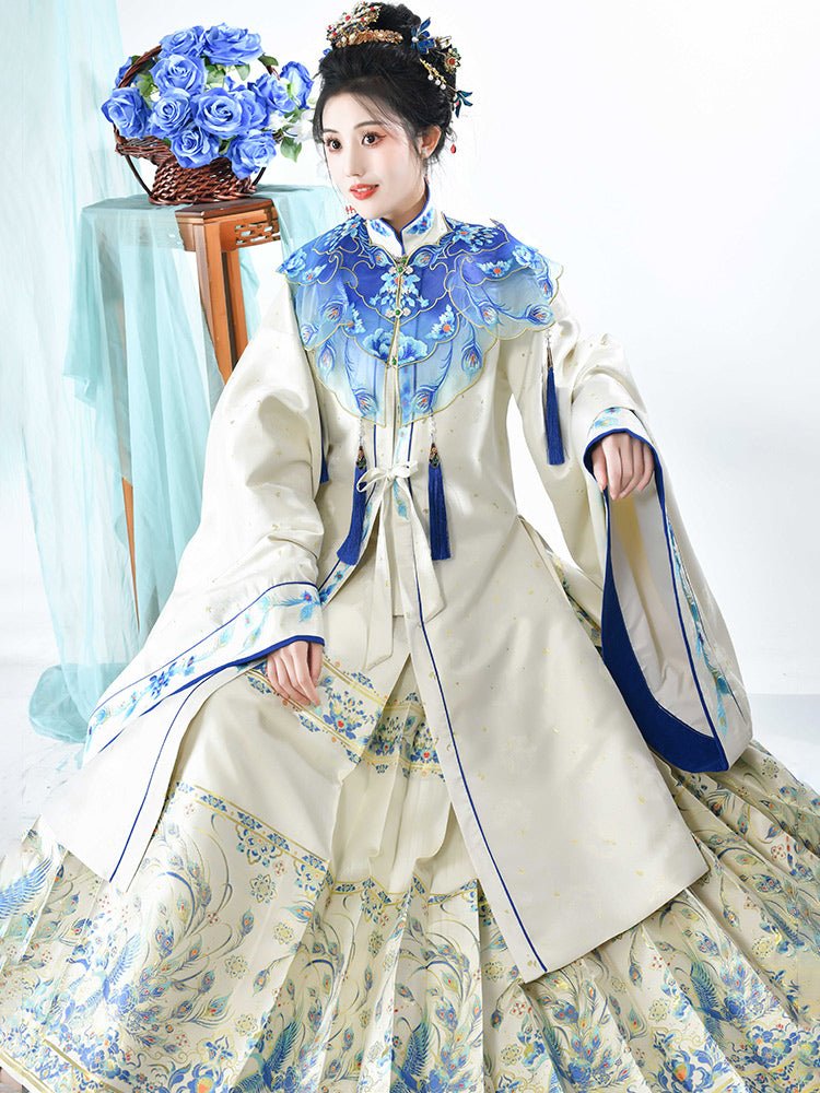 blue yunjian cloud collar ming dynasty women's hanfu mamianqun skirt - Jianxi Hanfu