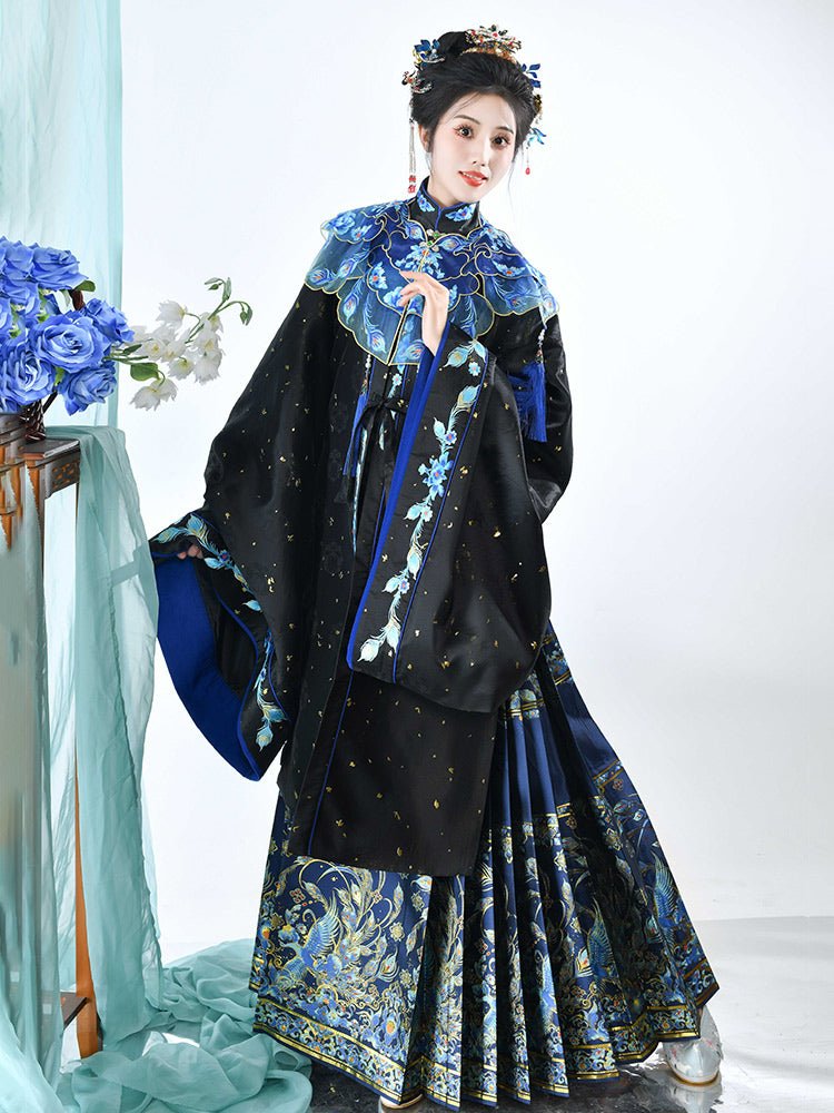 blue yunjian fake collar ming dynasty women's hanfu mamianqun skirt - Jianxi Hanfu