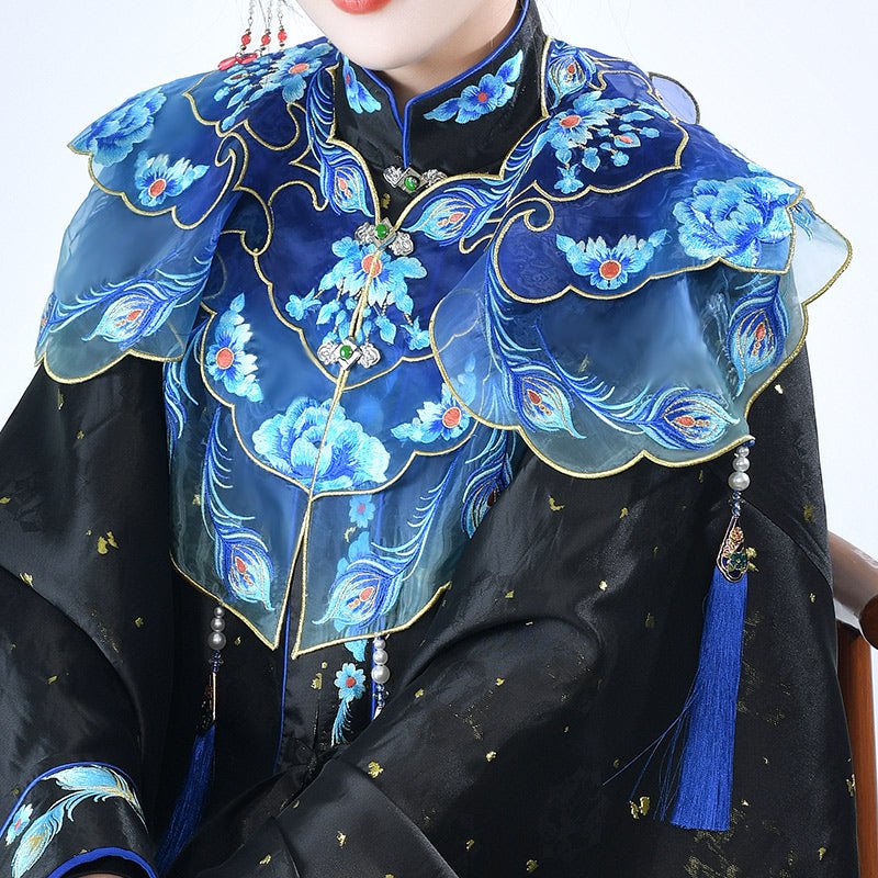 blue yunjian collar ming dynasty women's hanfu mamianqun skirt - Jianxi Hanfu