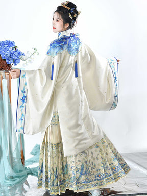 blue yunjian collar ming dynasty women's hanfu mamianqun skirt - Jianxi Hanfu