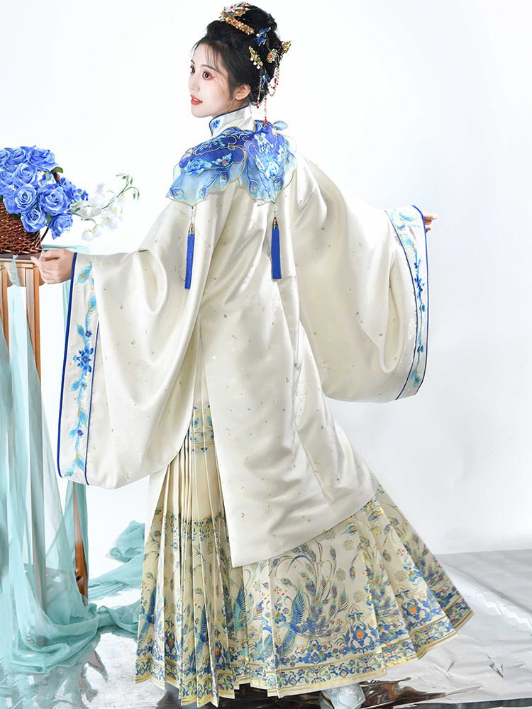 blue yunjian collar ming dynasty women's hanfu mamianqun skirt - Jianxi Hanfu
