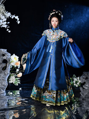 Chinese women's blue hanfu yunjian mamian skirt cloud collar - Jianxi Hanfu