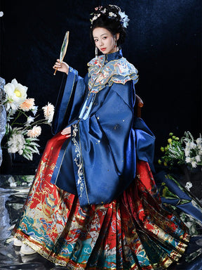 Chinese style women's blue hanfu yunjian mamian skirt cloud collar - Jianxi Hanfu