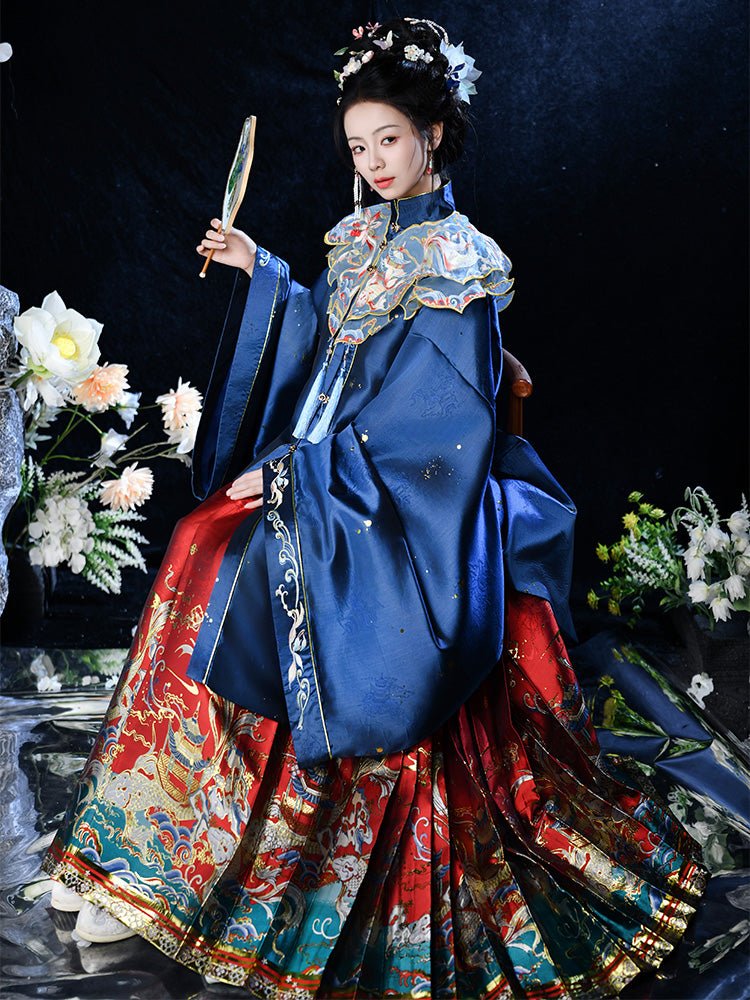 Chinese style women's blue hanfu yunjian mamian skirt cloud collar - Jianxi Hanfu