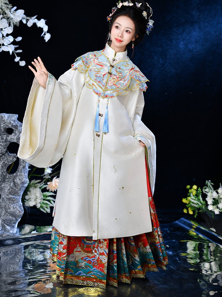 ming dynasty women's hanfu blue yunjian mamianqun skirt cloud collar - Jianxi Hanfu