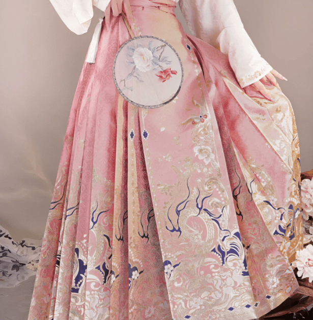 ming dynasty women's mamian skirt pink dress - Jianxi Hanfu