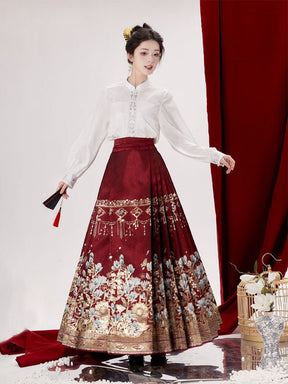 ming dynasty women's hanfu red mamianqun wedding dress - Jianxi Hanfu
