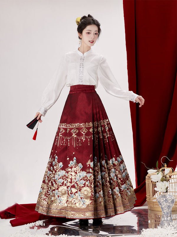 ming dynasty women's hanfu red mamianqun wedding dress - Jianxi Hanfu