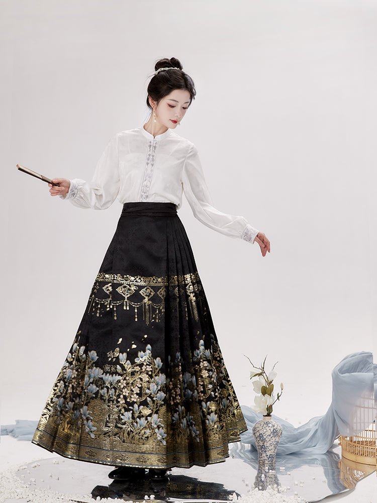 ming dynasty women's hanfu black mamianqun - Jianxi Hanfu