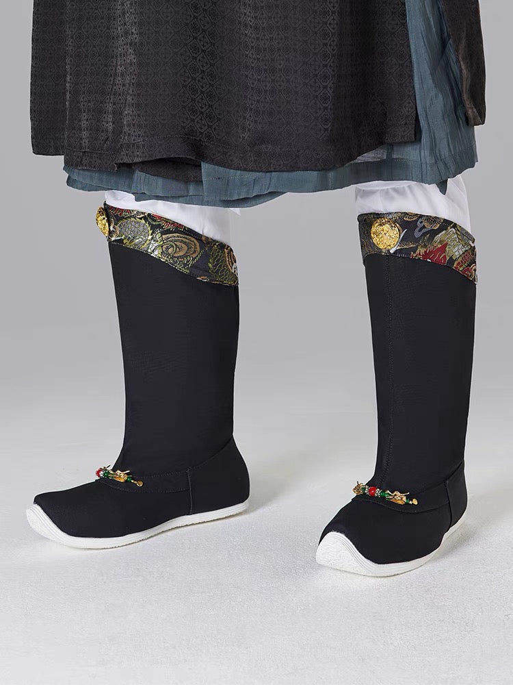 Ming Dynasty Male Hanfu Shoes Hanfu Boots Gold - Jianxi Hanfu